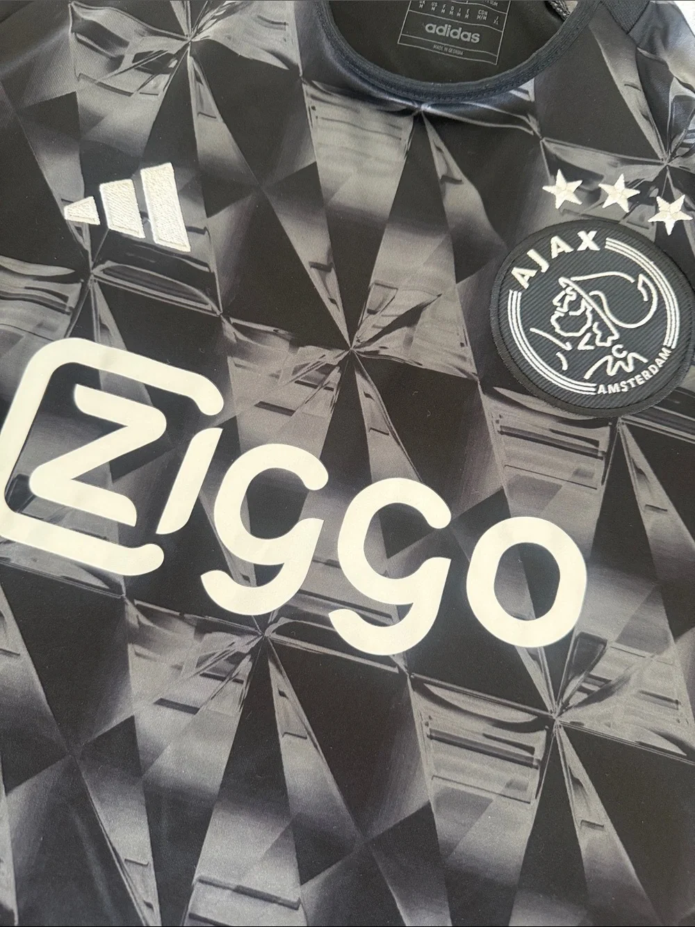 adidas Black and White Ziggo Ajax Training Jersey-Slim Fit